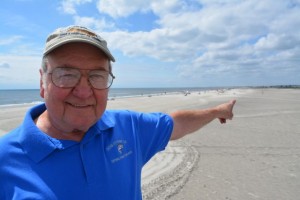 Tournament Chairman Kieth Van Laarhoven points out the stretch of beach where the 47th annual Ocean City Fishing Club Surf Fishing Tournament will take place on Oct. 18 in Ocean City, NJ.