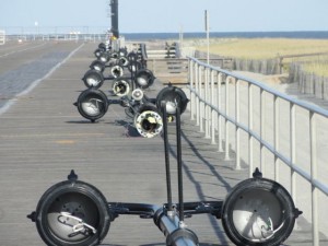 Lamp posts are down as construction crews prepare to demolish the Ocean City Boardwalk between Sixth and Seventh streets.