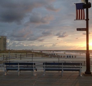 Benches at Fifth Street on the Ocean City Boardwalk in Ocean City, NJ.