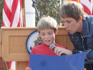 Colin Schweim and first-grade teacher Carrie Merritt