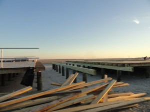 After about three months of work, only a small section of decking remains before the second phase of a boardwalk reconstruction project is complete.