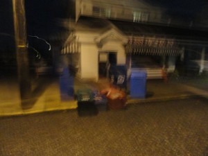 Newspaper boxes outside Kessel's Korner at 28th Street and Asbury Avenue were toppled by a Sunday night storm.