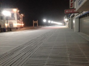 A dusting of snow had covered the Ocean City Boardwalk at Eighth Street by 1:30 a.m. Tuesday.