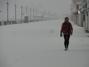 Walking the boards at Ninth Street on Wednesday, Jan. 21, in Ocean City, NJ.