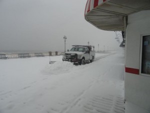 Snowplows on the Ocean City Boardwalk.