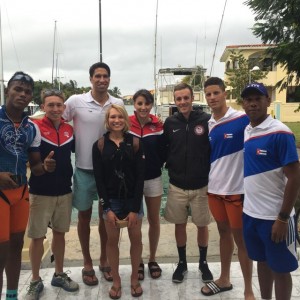 Renee Tomlin (center) with USA Triathlon teammates and Cuban hosts during an ITU event in Havana, Cuba on Jan. 24, 2015.