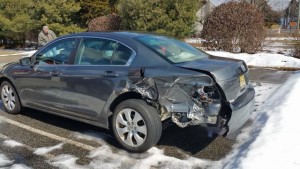 A vehicle that was damaged while parked in a hit-and-run crash on Monday morning in Ocean City.