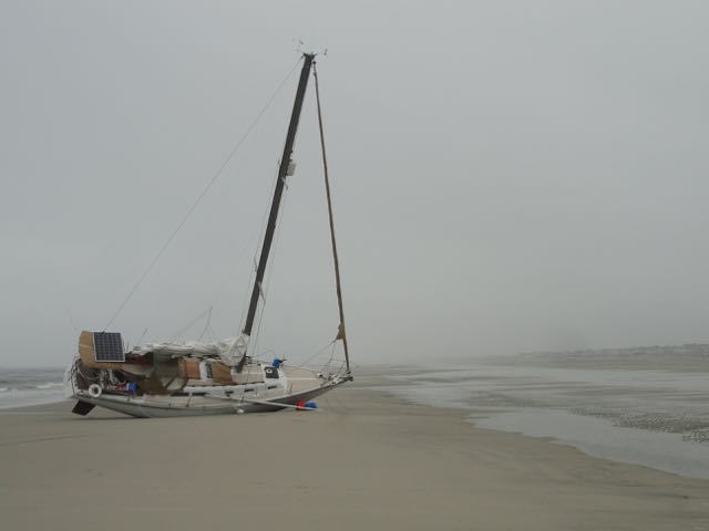 Beached sailboat in Ocean City, NJ