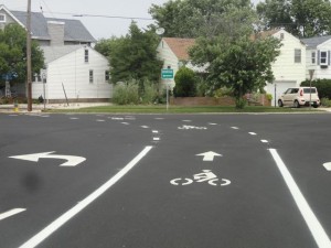 A newly marked lane leads bicycles through the north end of Ocean City via West Atlantic Boulevard.