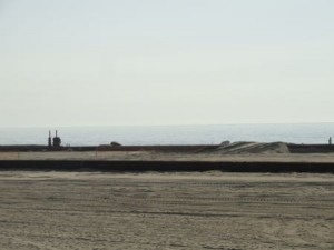 The beach at 53rd Street is open, but beachgoers must travel over two sand ramps to get to the water line.