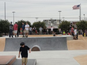 Crowds of skaters fill the new skateboard park in Ocean City on Friday afternoon.