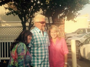 Cathy DiMarco, Guy Fieri and Leigh Batastini during the filming of a 'Diners, Drive-Ins and Dives' segment at Piccini in Ocean City, NJ.