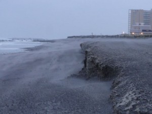 North Street Beach shows cliffing on Friday morning.