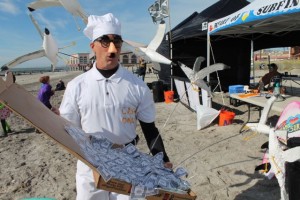 Ron Curcio adds a little bit of Ocean City humor to the Spooks N Kooks Surf Contest on Saturday morning.