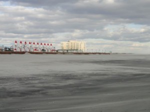 The rebuilt beach at Sixth and Seventh streets appears desert-like on Saturday.