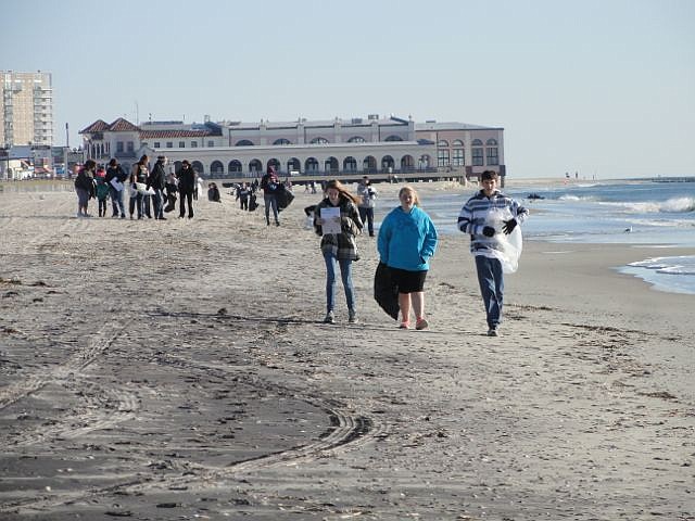 Volunteers from a previous beach sweep in Ocean City, NJ