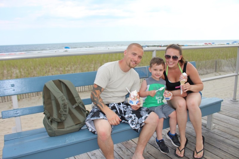 Chase Alexander, son Chase Jr. and wife and mom Alyssa enjoy ice cream.