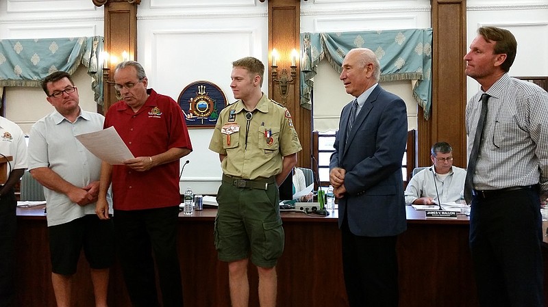 Boy Scout David James Laverty received congratulations from City Council and Mayor Jay Gillian for achieving the rank of Eagle Scout. 