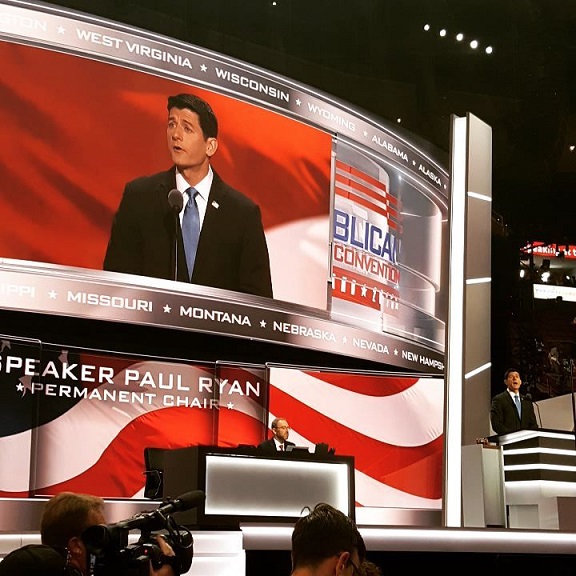 Paul Ryan speaking at the Republican National Convention. Photo credit: Tom Rotondi 