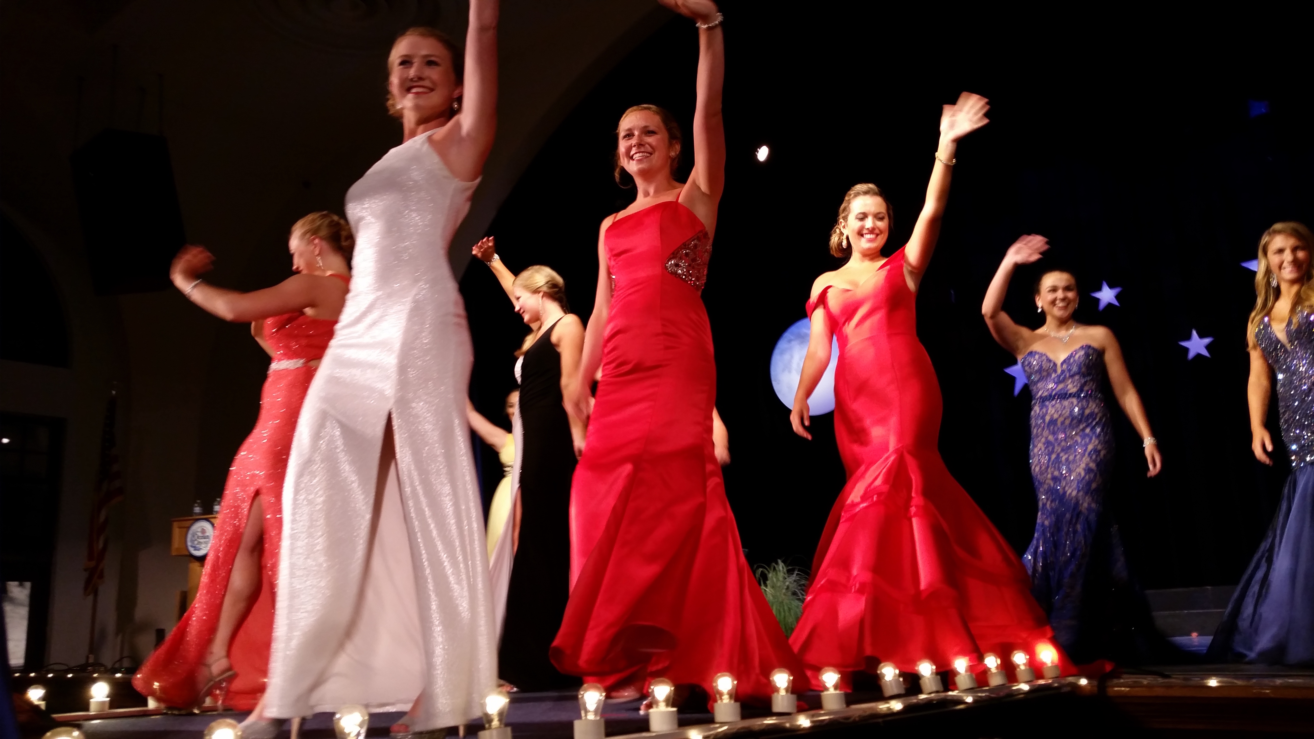 The 17 contestants lined up on stage at the Music Pier while waiting for the winner to be announced.