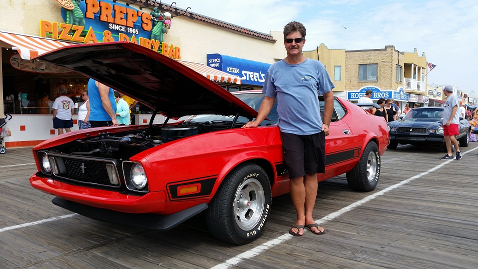 Ron Melvin, of Hilltown, Pa., shows off his 1973 Ford Mustang Mach 1 that took him two years to fully restore.