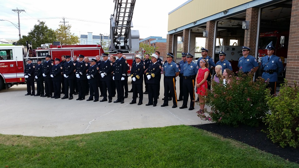 Ocean City firefighters, police officers and other emergency responders stood at attention.