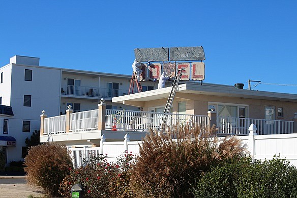 The street view of the Sifting Sands Motel, which is undergoing major repairs and beautification.