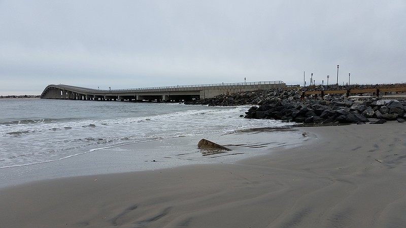 Dog Beach overlooks the Great Egg Harbor Inlet at the foot of the Ocean City-Longport Bridge.