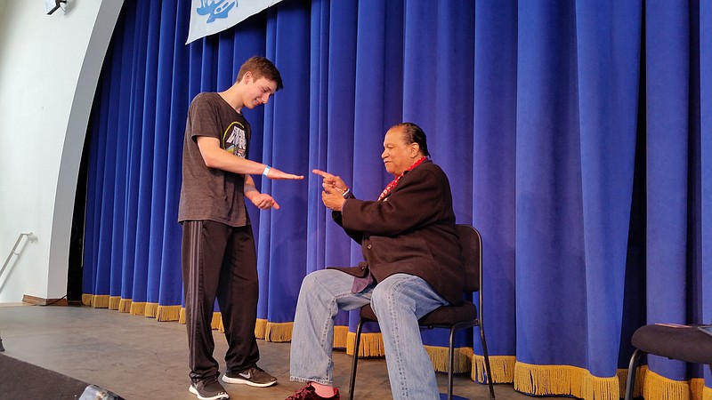 Kai Tripician joined Billy Dee Williams on stage for a game of rock-paper-scissors in a pretend bet for control of the Millennium Falcon spaceship in April of 2017 for Comic Con.