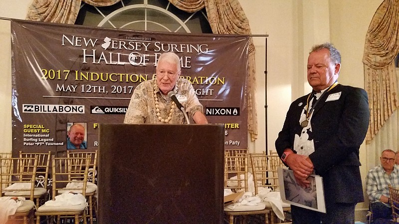 Surfing pioneers Cecil Lear, left, and Peter "P.T." Townend touted New Jersey's contributions to the surfing world.