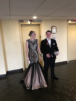 Amanda O'Connor and Nate Kohler ready to head off to the red carpet from home