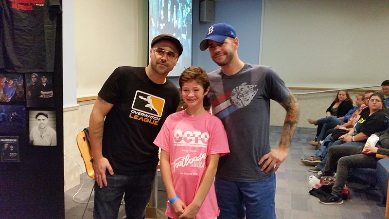 Katie McAlister, 11, of Ocean City, was thrilled to have her picture taken with Tango and Gonsalves.