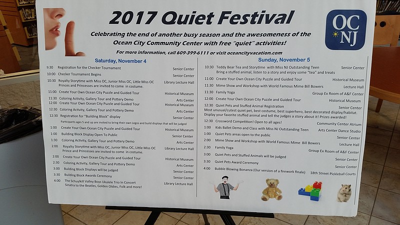 A sign in the Ocean City Community Center lists the array of activities during the Quiet Festival, which wraps up Sunday.