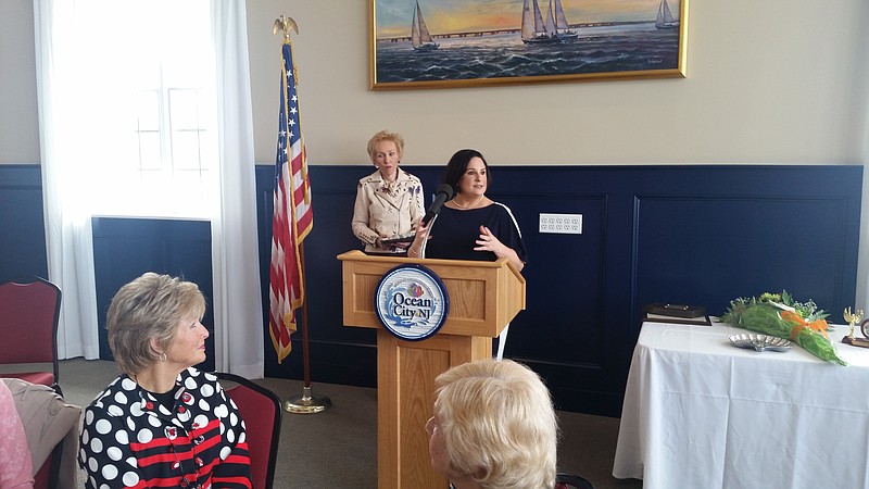 Ocean City High School American Sign Language Teacher Amy T. Andersen, another honoree, tells the audience that her role as a working mother has motivated her teaching career.