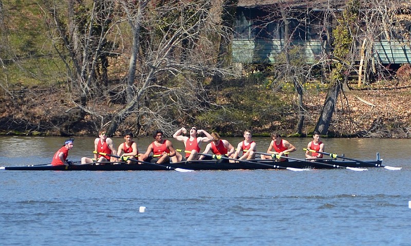 Ocean City Boys Varsity 8, just after their win at St. Andrews on Saturday. Pictured:  Matt Catanoso-coxswain; AJ Oves–Stroke; Blase Japzon; Greg O'Connell; Luke Hornick; Jack Branin; Seth Pierson; Noah Centrone; Jake Ruskey– Bow. Photo Credit: D. Oves