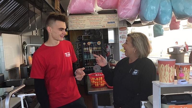 Proprietor Heidi Thompson-Novasitis and new employee Tadas Strasunskas of Philly Twist welcomed Senior Week visitors on Tuesday.