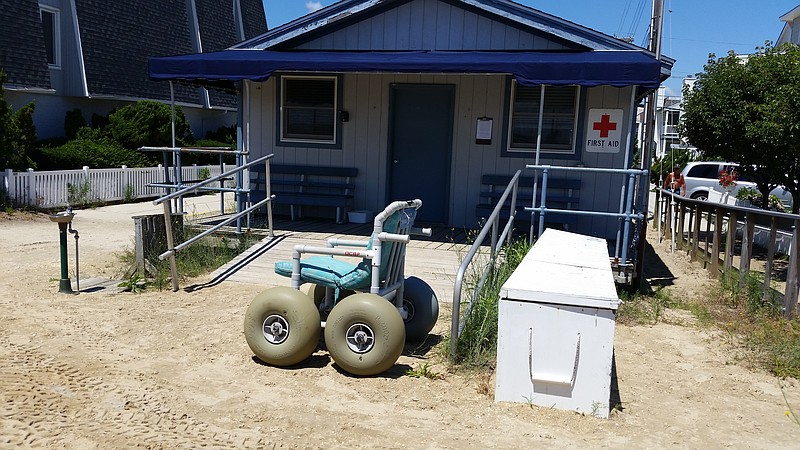 Special beach wheelchairs, equipped with big rubber wheels, are available to the public at no cost as part of a city program.