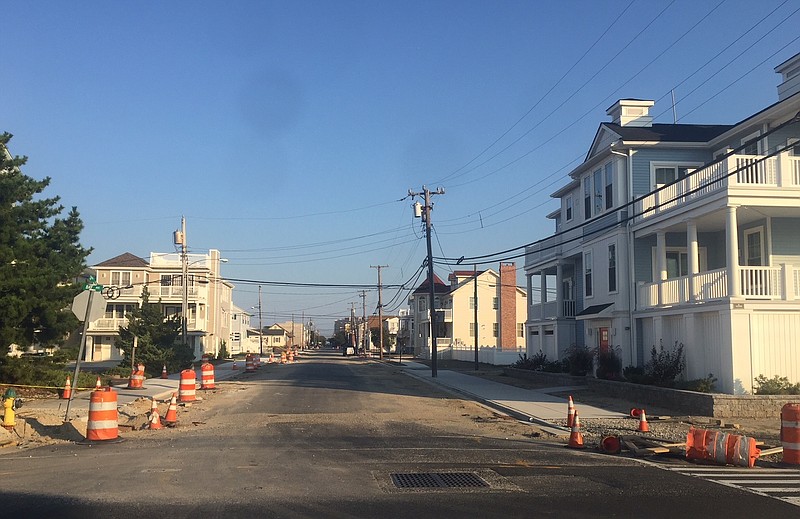 This view of Third Street and Bay Avenue looking toward the beach shows some of the construction work for the drainage project.