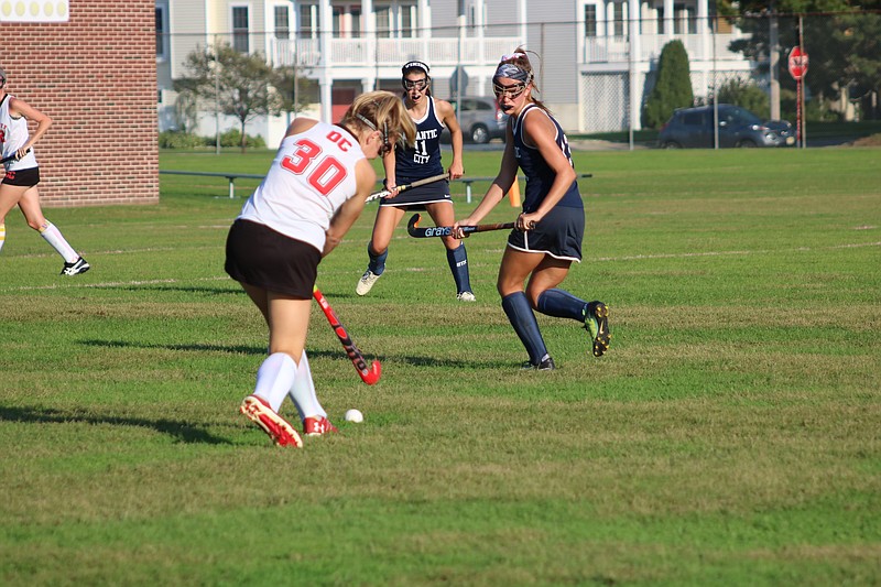 Morgan Decosta moving the ball into the offensive end of play.