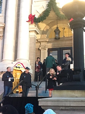 Special Events Coordinator Michael Hartman and Director of Community Services Michael Allegretto with singer Jackie Evancho who receives a warm welcome from Mayor Jay Gillian and other city dignitaries. Courtesy Ocean City Chamber of Commerce)