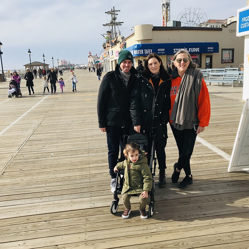 From left, Jared and Catherine Parker and Susan Morrissey of Manhattan. Shea Parker is in the stroller.