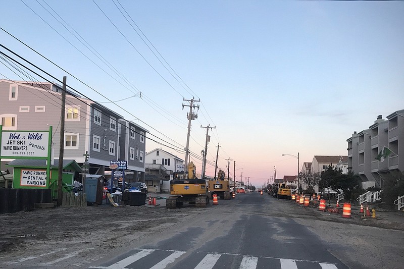 Looking north, drainage construction continues on Bay Avenue near Third Street.