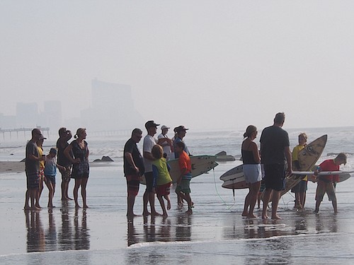 Surfers gather during a competition. (Courtesy Dean Randazzo Foundation website)