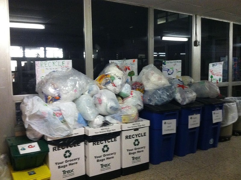 Mounds of plastic collected at the Sardys former school district in Bergen County. (Photo courtesy Amy Sardy)