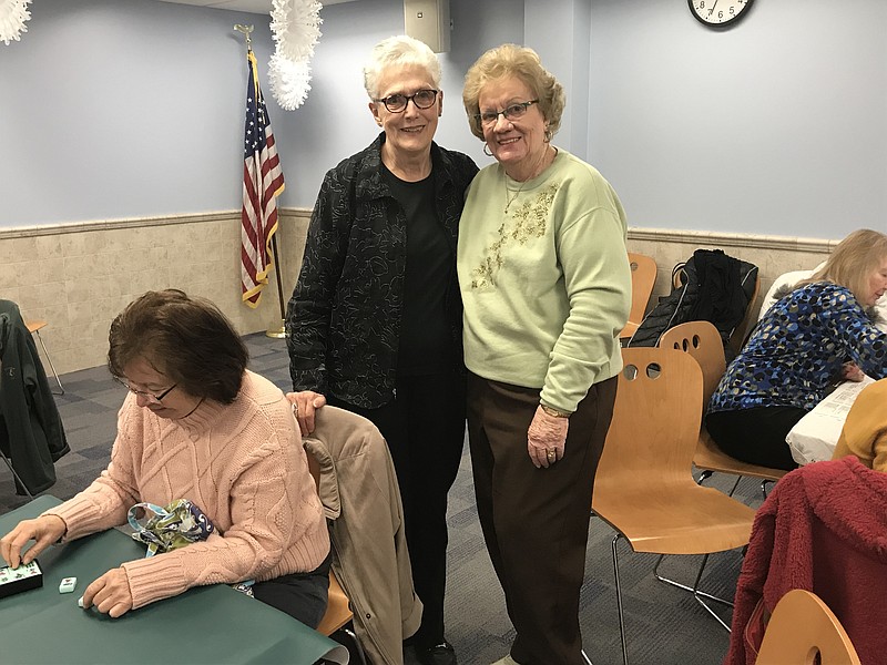 Peg Cole, left, and Joan Lehberger, co-founders of Ocean City Mahjong, at the Free Public Library.