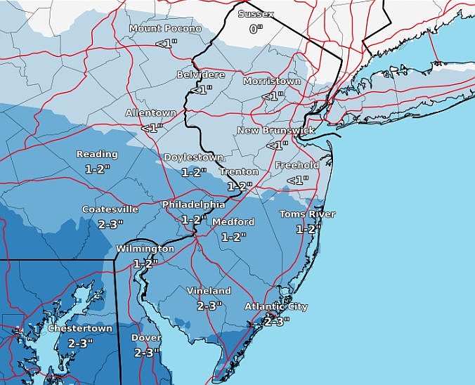 National Weather Service snowfall map for this weekend.