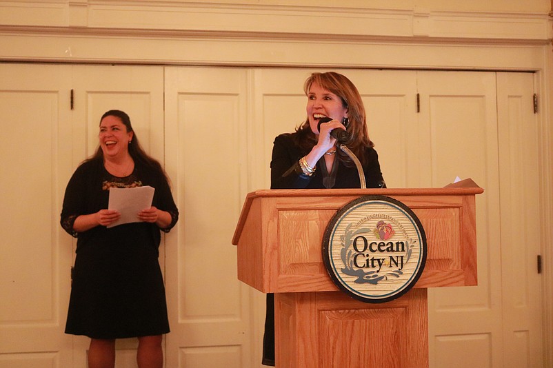 Chamber of Commerce Executive Director Michele Gillian speaks about 2019 goals for the business community with Chamber of Commerce Marketing Director Shawnda McGinnis at left.