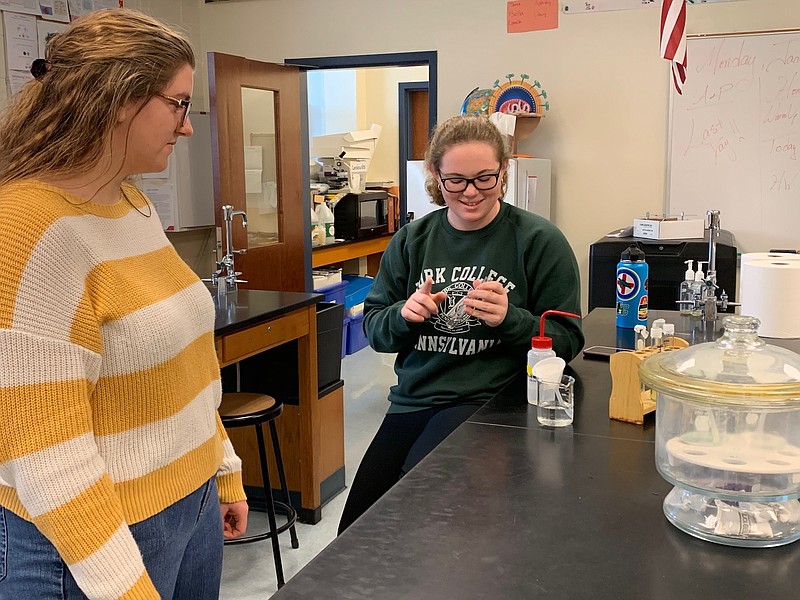 Ocean City High School sophomore Madison Morgan, left, and junior Abigail Craige prepare to package an experiment that astronauts will carry out on the International Space Station. (Photos Courtesy Ocean City School District)