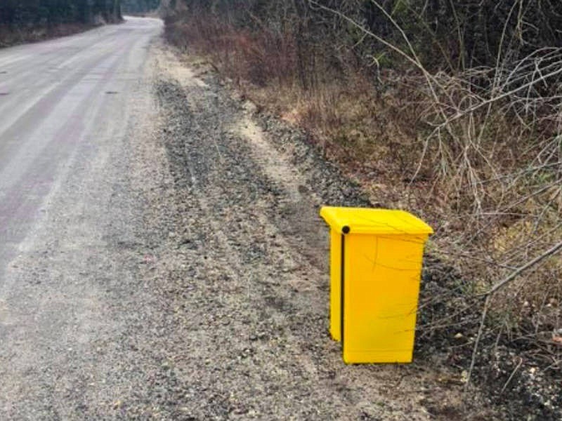 An Upper Township  Public Works crew found the dead dog in this yellow trash can in the area of Cove and Harbor roads. (Photo courtesy Shore Animal Control Facebook page)