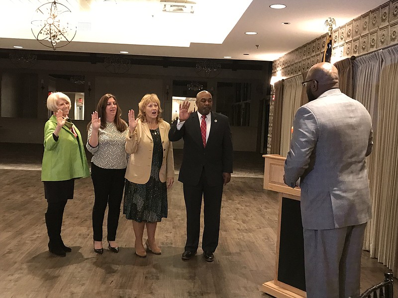 Marie Hayes, second from right facing camera, is sworn in with fellow Executive Board members as vice president of the Southern New Jersey Freeholders’ Association. (Photo courtesy of Lloyd Hayes)